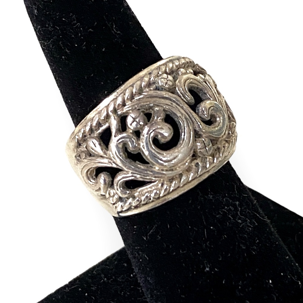 Large Sterling Intricate Scroll Ring - Sz 6.5